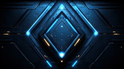 Dark futuristic metal panel with glowing lights