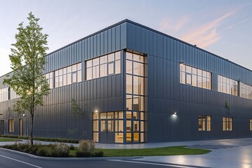 Fototapeta premium Innovative Storage Facility with Office Section Featuring Contemporary Architectural Facade