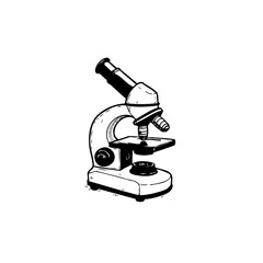 Monochrome microscopic analysis instrument illustration for scientific study