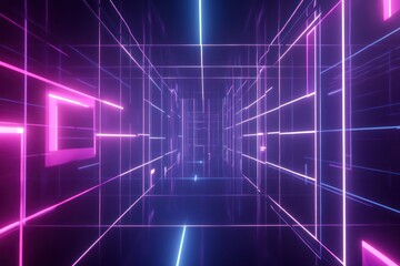 Obraz premium Neon lines grid corridor futuristic