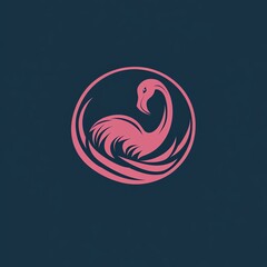 Obraz premium Charming flamingo silhouette in pink circle against a rich blue backdrop