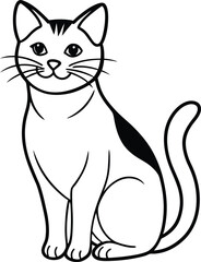 Obraz premium Simple black and white cartoon illustration of a sitting cat with a happy expression