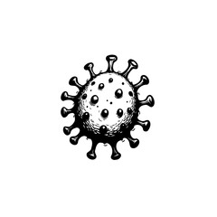 Monochrome depiction of a viral particle showcasing the protein structures