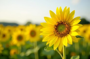 Close-up of a vibrant sunflower with empty space for text. Bright and natural background, perfect for advertising, eco-friendly products, organic branding, summer promotions, and marketing materials.
