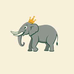 Fototapeta premium Royal elephant with crown, proud and calm. cartoon elephant. 