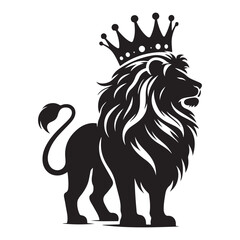 Majestic Lion Wearing a Crown Silhouette Vector Illustration