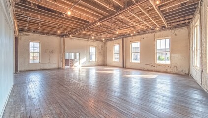 Obraz premium Spacious, sunlit interior with exposed beams