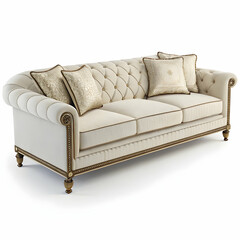 Fototapeta premium vintage presidential sofa with ornate carved legs and rich velvet upholstery, isolated on white background