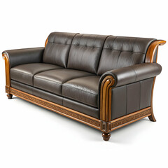 vintage presidential sofa with ornate carved legs and rich velvet upholstery, isolated on white background