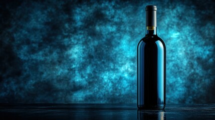 Dark wine bottle on a reflective surface