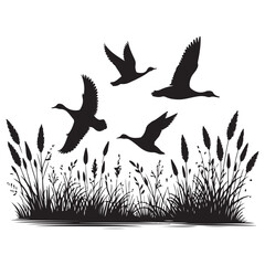 Flying ducks silhouette illustration wildlife in nature scenic representation