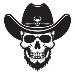 Cowboy Skull Silhouette Wearing Hat Vector Illustration for Design
