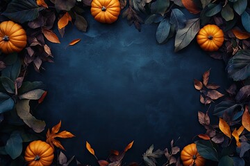 Autumnal border with pumpkins and leaves