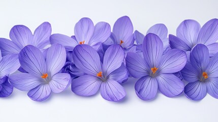 Obraz premium Delicate purple crocus flowers arranged in a horizontal row