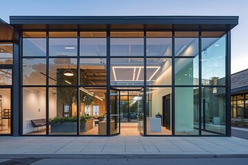 Modern Small Business Design Featuring Large Glass Facades and Innovative Architecture