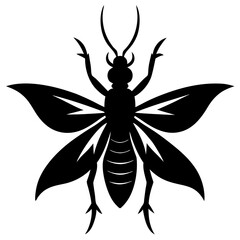 Stylized Black Silhouette of an Insect with Large Wings