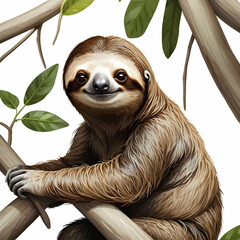 Fototapeta premium A relaxed sloth captured in closeup while resting peacefully on a white background