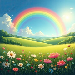 Fototapeta premium summer landscape with rainbow