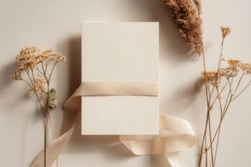 Wedding RSVP card mockup with ribbon