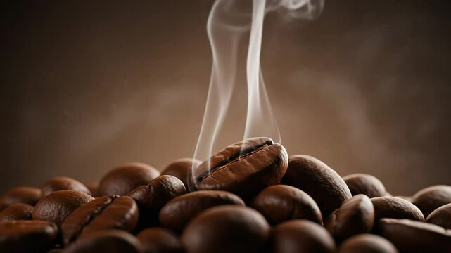 Aromatic coffee beans with rising steam captivating warm essence