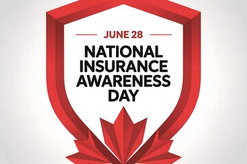 A graphic for national insurance awareness day with a red shield and maple leaf design