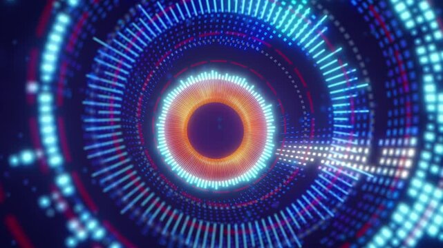 Artificial Intelligence Big Brother motion concept.  Mass surveillance and policing through machine learning analytics of personal data. A.I All-Seeing Eye spying