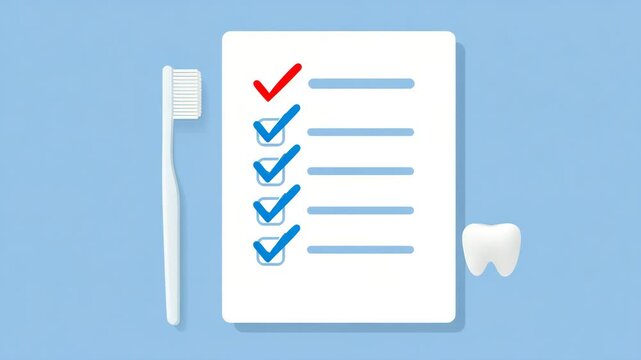 Oral hygiene and Floss concept ,Dental Checklist for Oral Hygiene Tooth Care and Health with Toothbrush Essentials