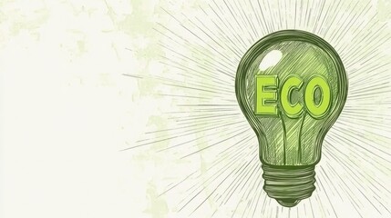 Eco-Conscious Light Bulb Vector, Radiating Energy Beams Design, Hand-drawn Sketch Style, Green Technology Symbol, Sustainable Innovation Concept Art