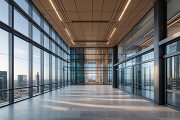 Obraz premium Modern Urban Office Building with Large Glass Facade in City Landscape