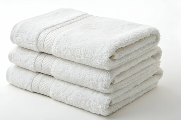 Soft White Towels Stacked Neatly on a Clean Surface for Bathroom, Spa, or Hotel Use, Ideal for Comfort and Luxury in Guest Experiences