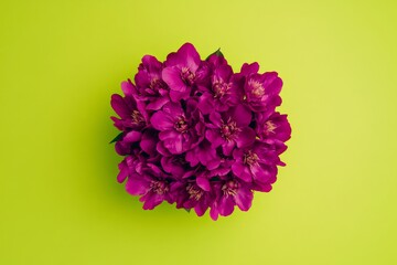 Obraz premium Vibrant cluster of deep magenta blossoms on a lime background.