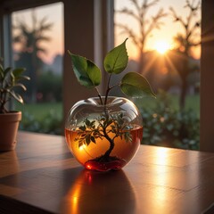 Apple shaped vase on a table AI