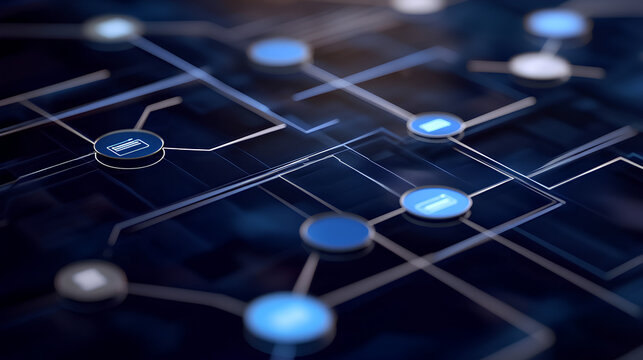 Business process and workflow automation with flowchart. Scheme of hierarchy management of corporate and processing management.