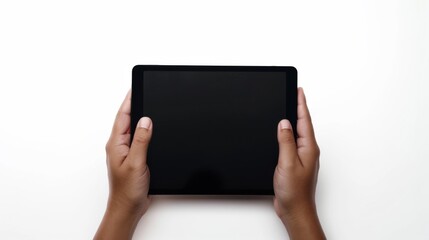Hands Holding a Blank Tablet