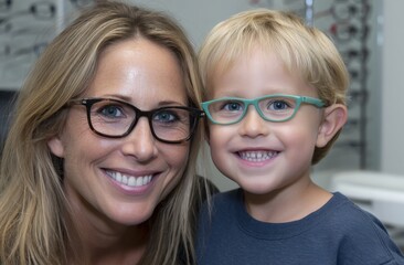Woman and child wearing eyeglasses smiling
