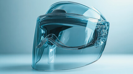 Clear plastic helmet with a black visor. The helmet is blue and has a black visor