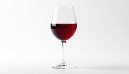 Single elegant red wine glass, isolated white background , texture, luxury