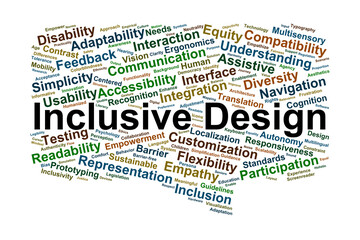 Inclusive Design Word Cloud. Visual Keywords about Accessibility, Equity, and Usability