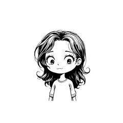 Charming monochrome depiction of a young manga-style girl with expressive eyes