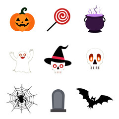 "Halloween Icons Set &ndash; Flat Spooky Symbols of Ghosts, Pumpkins, Witches, and More"

