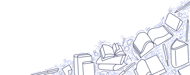 Book line design. School backdrop. Library vector