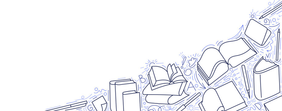 Book line design. School backdrop. Library vector