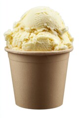 Vanilla Ice Cream Scoops in a Paper Cup Close Up Studio Shot on White Background Sweet Dessert Treat