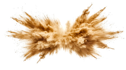 Abstract Brown Powder Explosion, Symmetrical Dust Cloud Burst on transparent Background