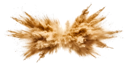 Abstract Brown Powder Explosion, Symmetrical Dust Cloud Burst on transparent Background