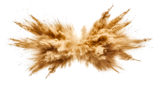 Abstract Brown Powder Explosion, Symmetrical Dust Cloud Burst on transparent Background