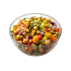 A bowl of chickpea salad with fresh vegetables on transparent background