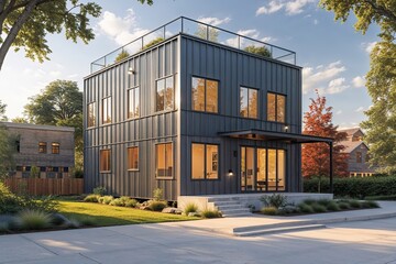 Innovative Two-Story Industrial Architecture with Modern Steel Design and Bright Exterior