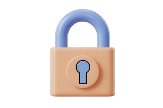 Pastel 3D Padlock Icon on Transparent Background