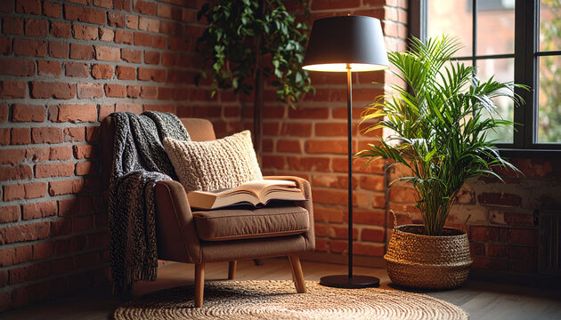 Cozy reading corner with armchair